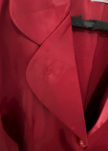 Bordo Kadın Mini Saten Ceket - Görsel 5