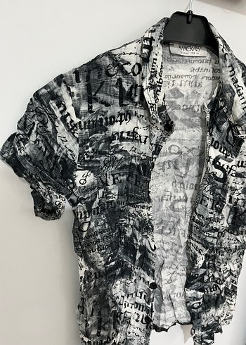 Gri Baskılı Kısa Kollu Kadın Gömlek - Görsel 2