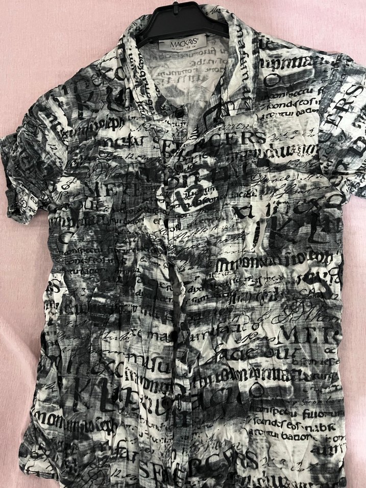 Gri Baskılı Kısa Kollu Kadın Gömlek - Görsel 4