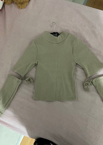 Bej Kısa Kollu Boğazlı Triko Kadın Kazak - Görsel 3