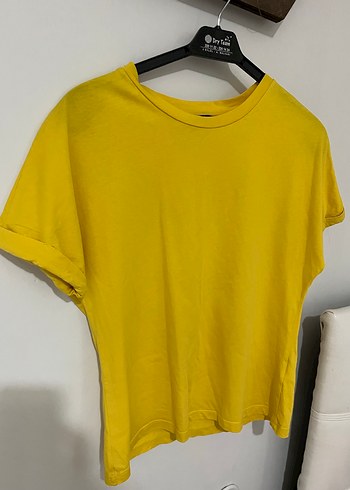 Sarı Kısa Kollu Basic Tişört - Görsel 2