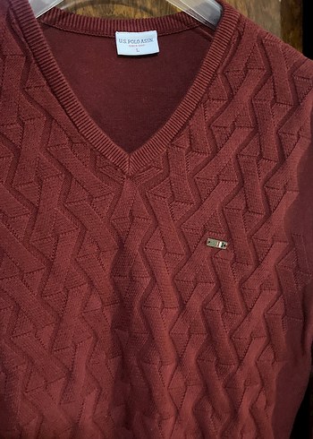 Us Polo Assn Bordo V Yaka Erkek Triko Kazak - Görsel 8