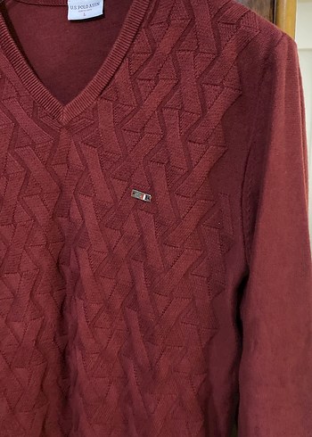 Us Polo Assn Bordo V Yaka Erkek Triko Kazak - Görsel 5