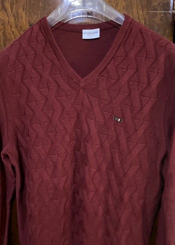 Us Polo Assn Bordo V Yaka Erkek Triko Kazak - Görsel 3