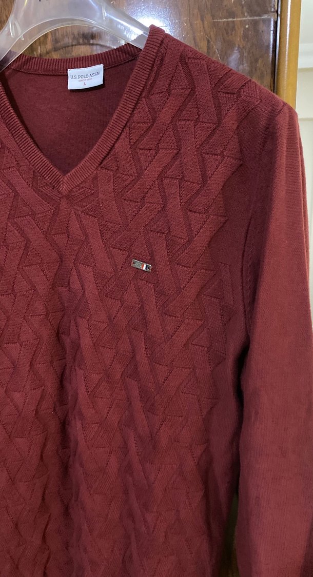 Us Polo Assn Bordo V Yaka Erkek Triko Kazak - Görsel 5