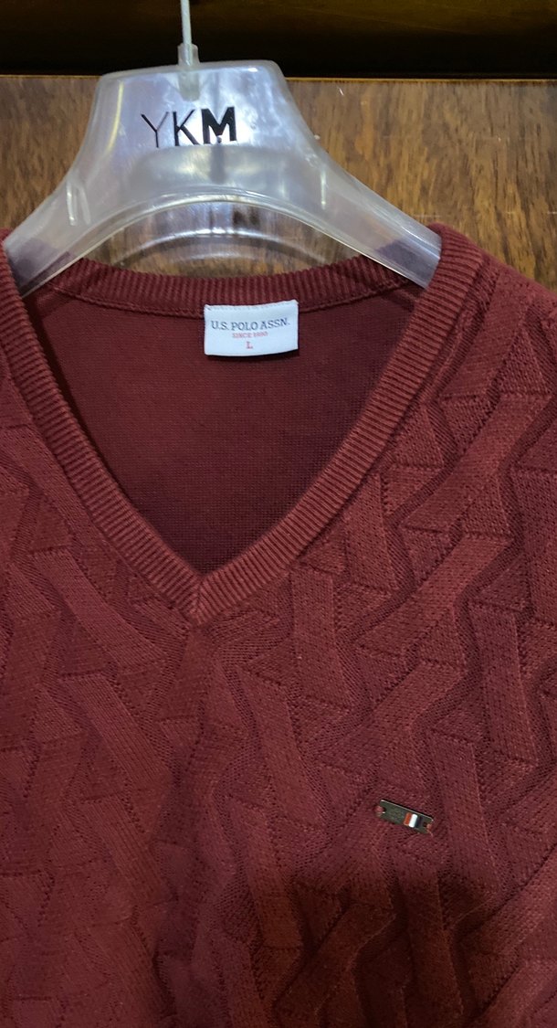 Us Polo Assn Bordo V Yaka Erkek Triko Kazak - Görsel 4