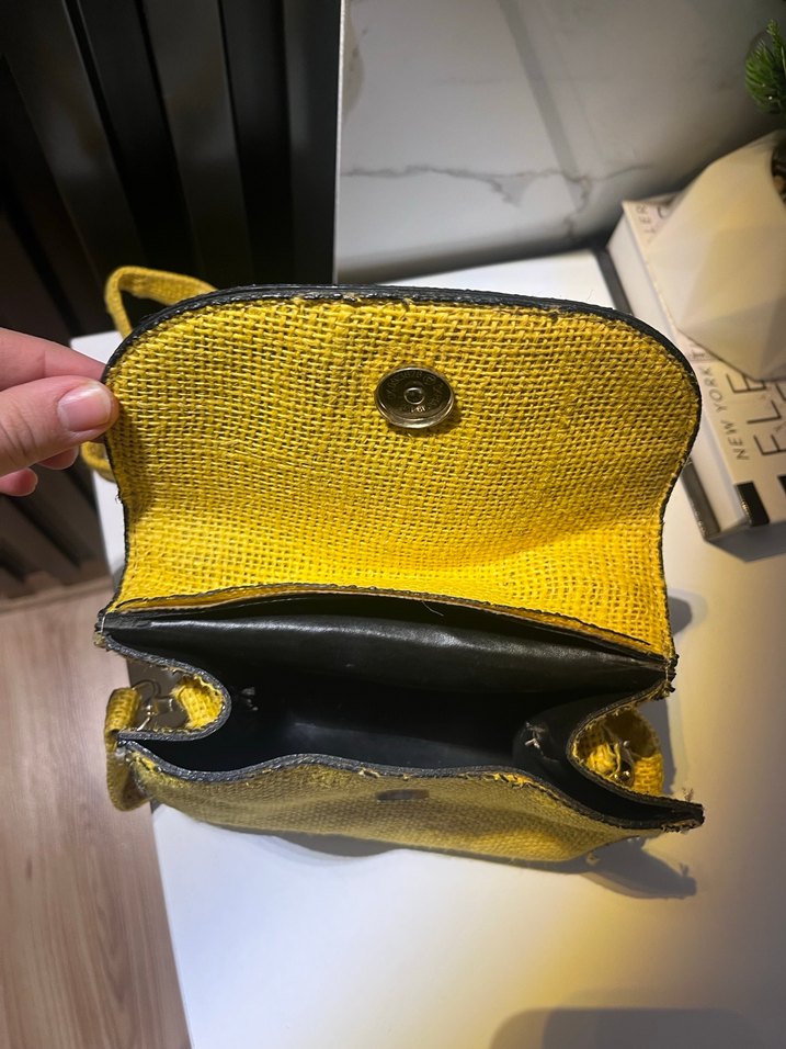 Boncuklu Sarı Örgü Kadın Çanta - Görsel 2