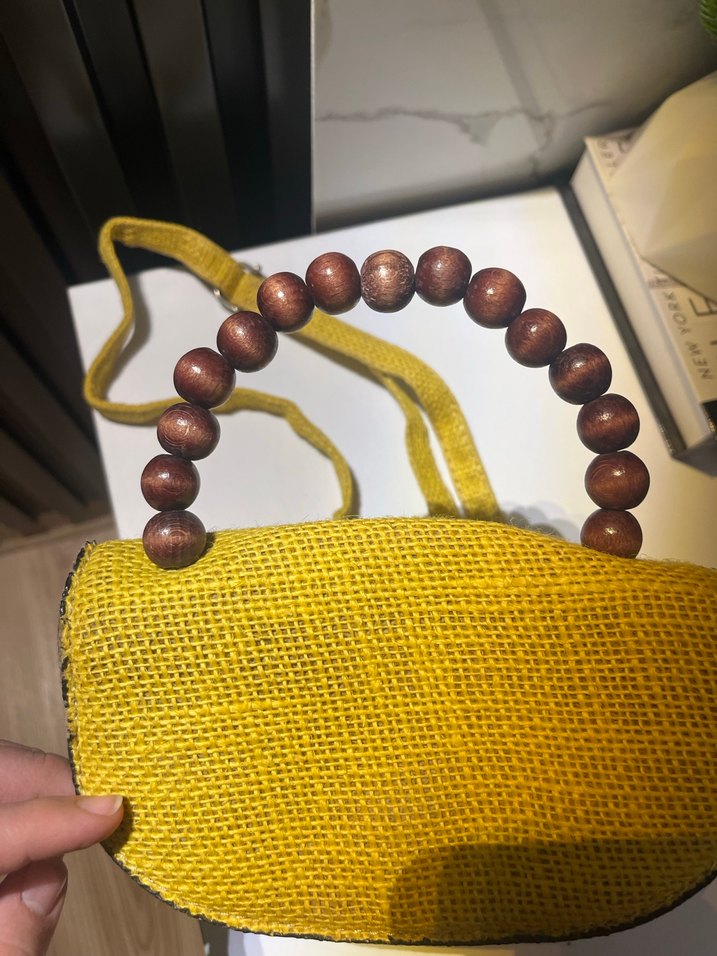 Boncuklu Sarı Örgü Kadın Çanta - Görsel 3