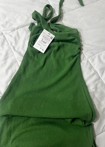 Yeşil V Yakalı Uzun İnce Elbise - Görsel 4