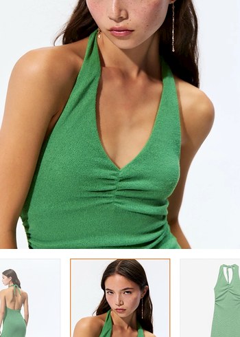 Yeşil V Yakalı Uzun İnce Elbise - Görsel 6