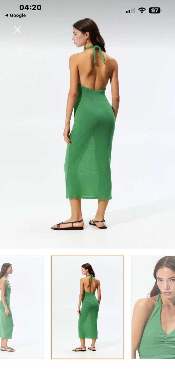 Yeşil V Yakalı Uzun İnce Elbise - Görsel 3