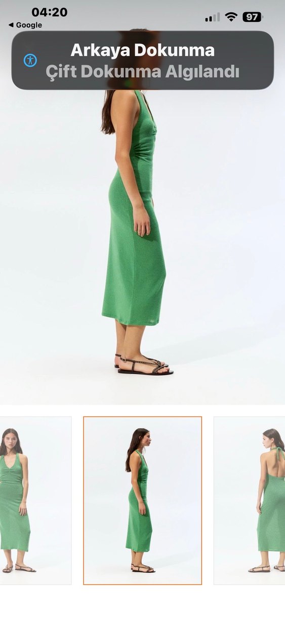 Yeşil V Yakalı Uzun İnce Elbise - Görsel 2