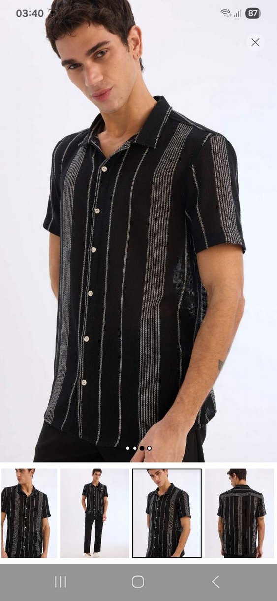 Düğmeli Siyah Erkek Kısa Kollu Gömlek - Görsel 2