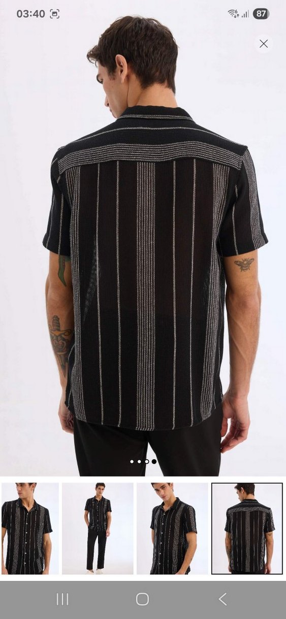 Düğmeli Siyah Erkek Kısa Kollu Gömlek - Görsel 3