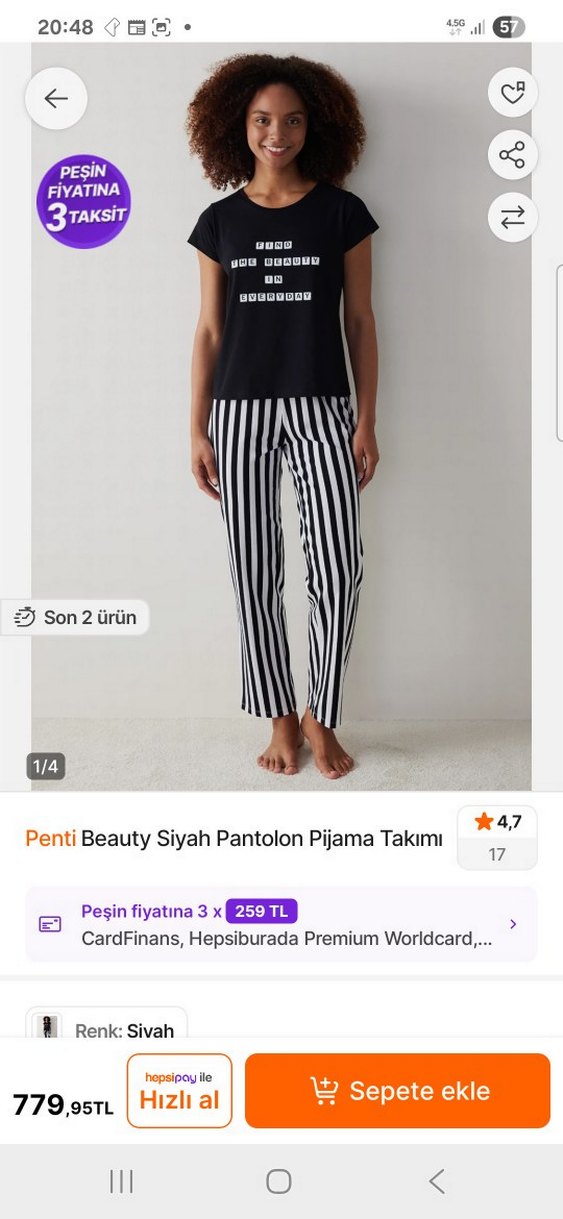 Penti Siyah Baskılı Kısa Kollu pijama takımı  yıkanıp kaldrildi - Görsel 2