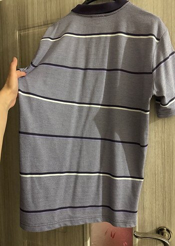 3xl Beden Kiğılı Erkek Gri Çizgili Kısa Kollu Polo Tişört