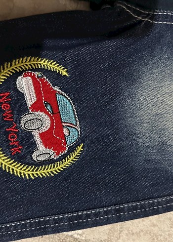 24-36 Ay Beden Erkek Çocuk Koyu Mavi Baskılı Denim Pantolon