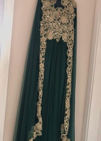 Yeşil Uzun Drapeli Straplez Kadın Abiye - Görsel 2