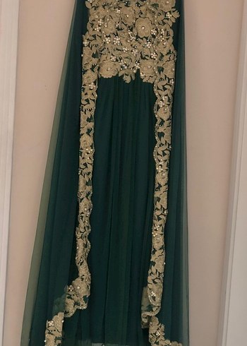 Yeşil Uzun Drapeli Straplez Kadın Abiye - Görsel 4