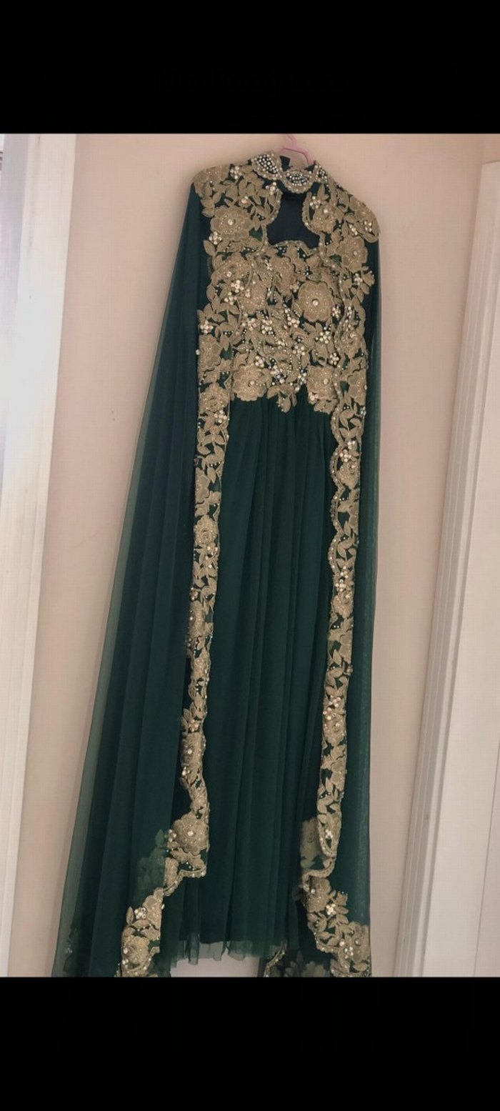 Yeşil Uzun Drapeli Straplez Kadın Abiye - Görsel 2