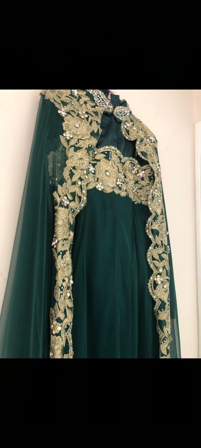 Yeşil Uzun Drapeli Straplez Kadın Abiye - Görsel 3