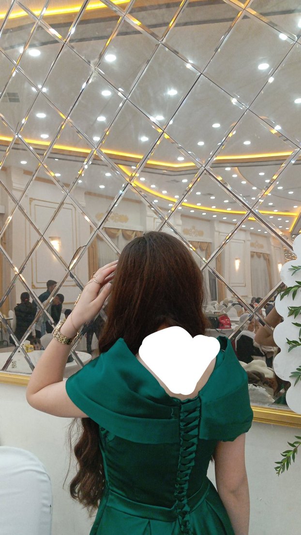 Yeşil V Yaka Drapeli Uzun Abiye Elbise - Görsel 2