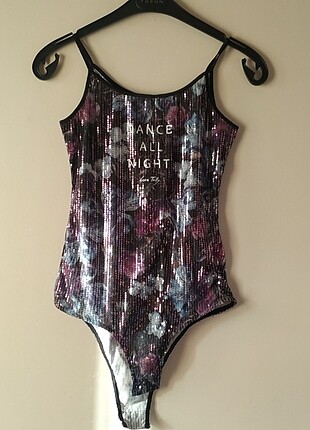 Dance all night yazılı payetli çıtçıtlı body