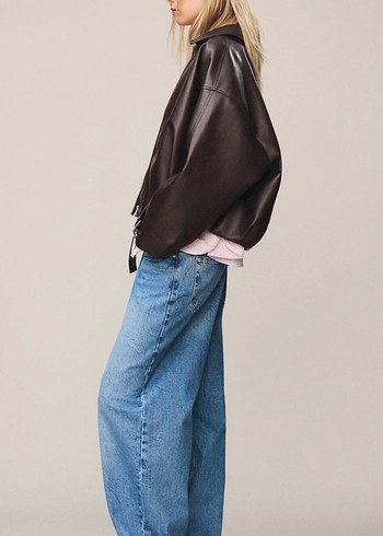 Pull and Bear Pull and Bear Suni Deri Kahverengi Ceket M beden