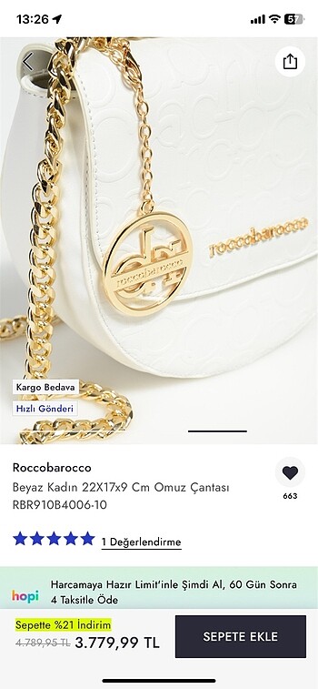 Beden beyaz Renk ORİJİNAL ETİKETLİ ROCCOBAROCCO OMUZ ÇANTASI