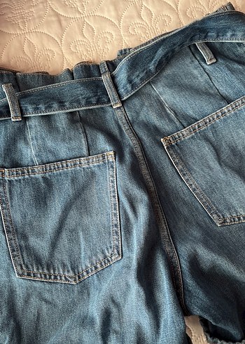 38 Beden mavi Renk Kadın Mavi Kemerli Mini Denim Şort