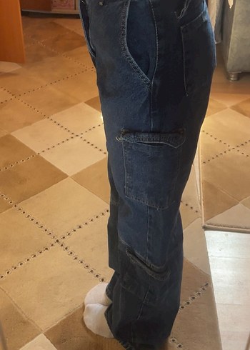 Mavi Bol Kesim Kadın Kargo Cep Pantolon