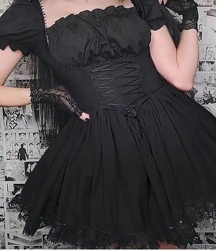 m Beden Lolita Gothic Elbise