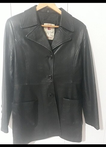 Styled impero hakiki deri uzun ceket