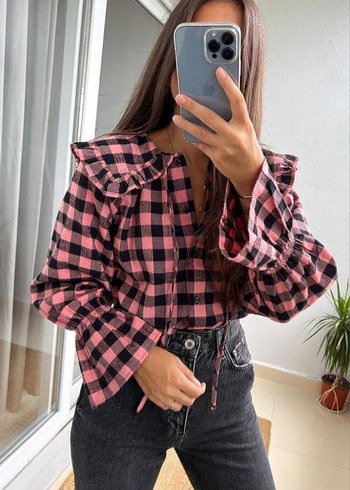 Topshop Pembe Kareli Salaş Gömlek