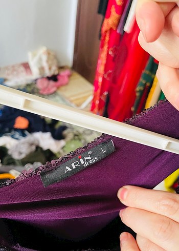 Mor V Yakalı Uzun Drapeli Abiye Elbise - Görsel 3