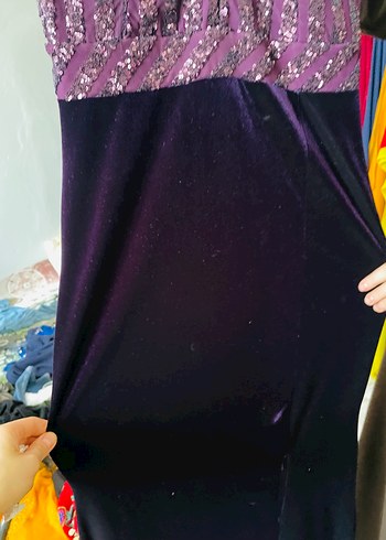 Mor V Yakalı Uzun Drapeli Abiye Elbise - Görsel 2