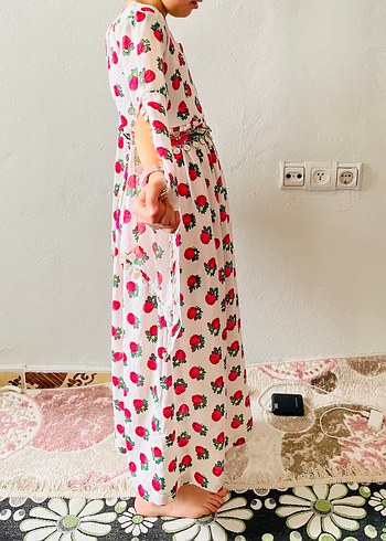 Pembe Çiçek Desenli Uzun Bohem  yöresel - Görsel 4