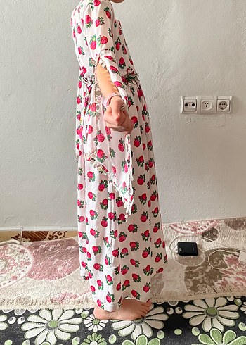 Pembe Çiçek Desenli Uzun Bohem  yöresel - Görsel 5