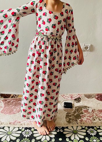 Pembe Çiçek Desenli Uzun Bohem  yöresel - Görsel 2