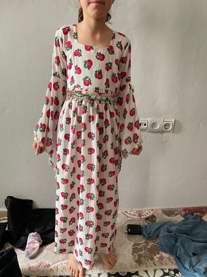 Pembe Çiçek Desenli Uzun Bohem  yöresel - Görsel 3