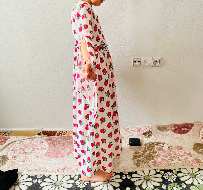 Pembe Çiçek Desenli Uzun Bohem  yöresel - Görsel 4