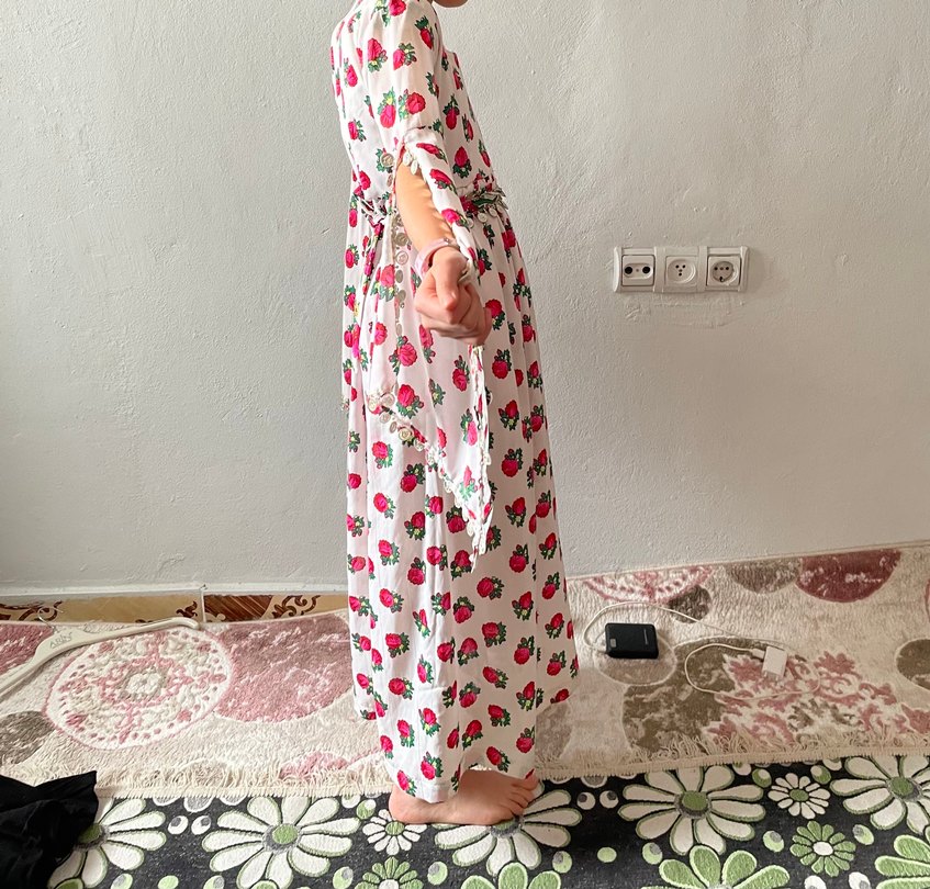 Pembe Çiçek Desenli Uzun Bohem  yöresel - Görsel 5