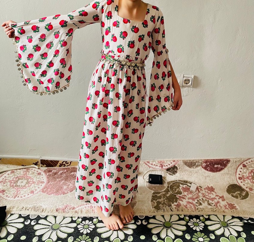 Pembe Çiçek Desenli Uzun Bohem  yöresel - Görsel 2