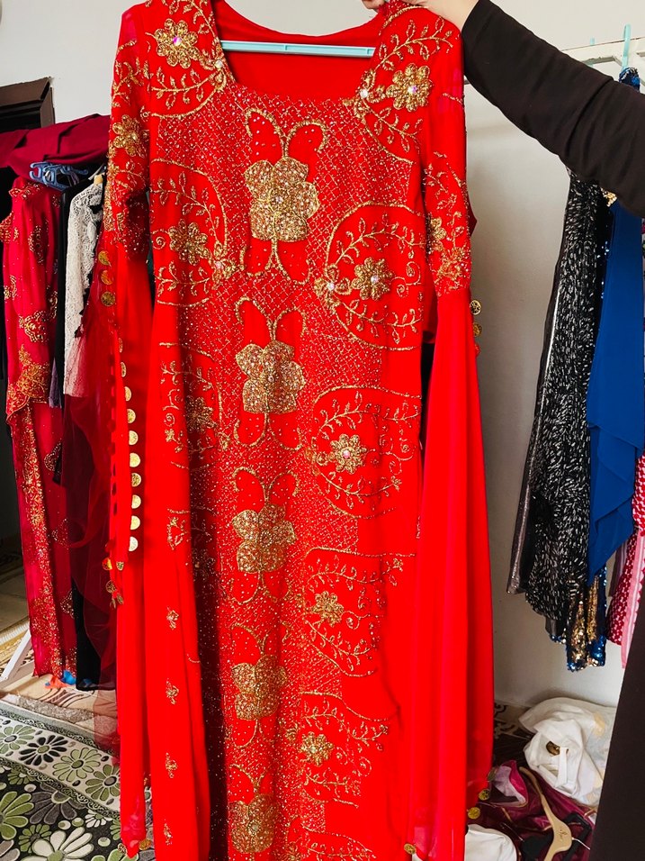 Kırmızı Nakışlı Uzun Kadın Hint Elbisesi - Görsel 5