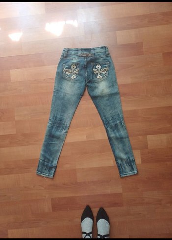 Armani Vintage Nakışlı Mavi Kadın Denim Pantolon - Görsel 3