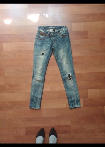 Armani Vintage Nakışlı Mavi Kadın Denim Pantolon - Görsel 4