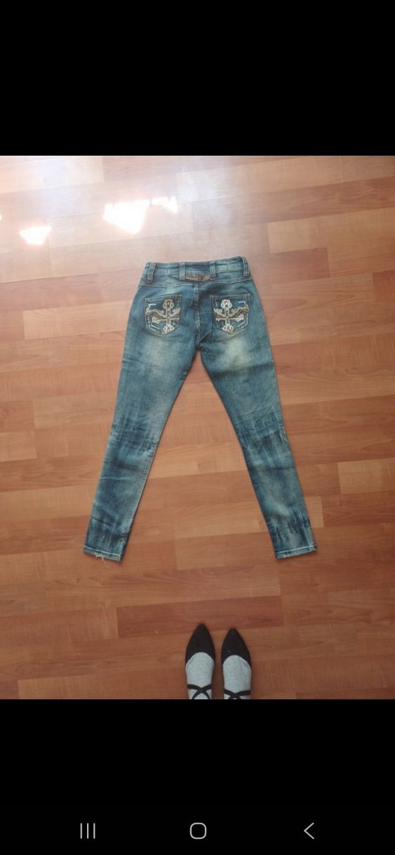 Armani Vintage Nakışlı Mavi Kadın Denim Pantolon - Görsel 3