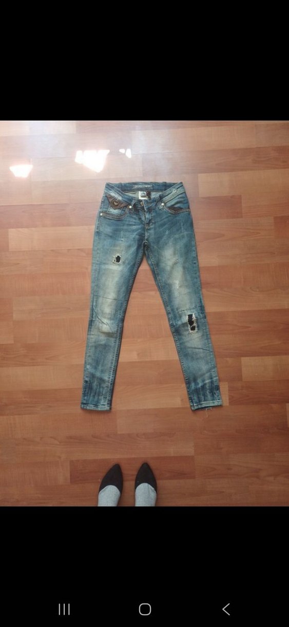 Armani Vintage Nakışlı Mavi Kadın Denim Pantolon - Görsel 4