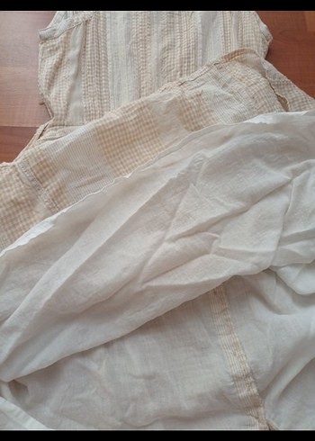 Mango elbise Bej Pliseli Keten Midi Elbise - Görsel 3