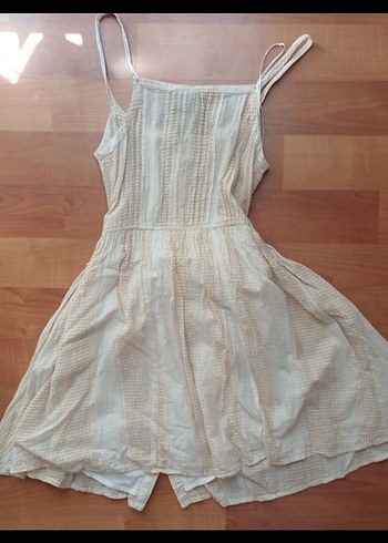 Mango elbise Bej Pliseli Keten Midi Elbise - Görsel 2